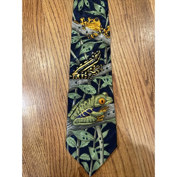 Endangered Species Other - VTG Endangered Species Mens Tie Bruce's Rainforest 1996 Tree Frogs Print Silk